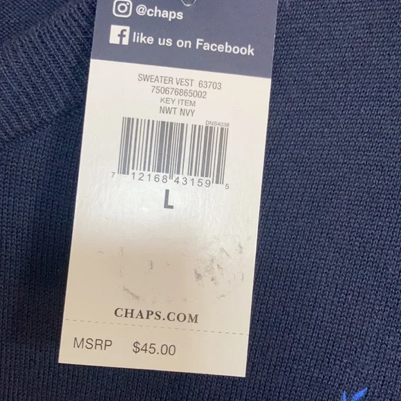 Relisted Chaps sweater vest  navy blue cotton lighter weight size L - Picture 8 of 12